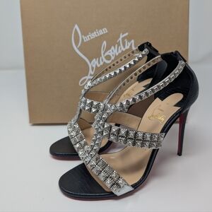 Louboutin Diwali 100 Specchio Studded Silver Heels